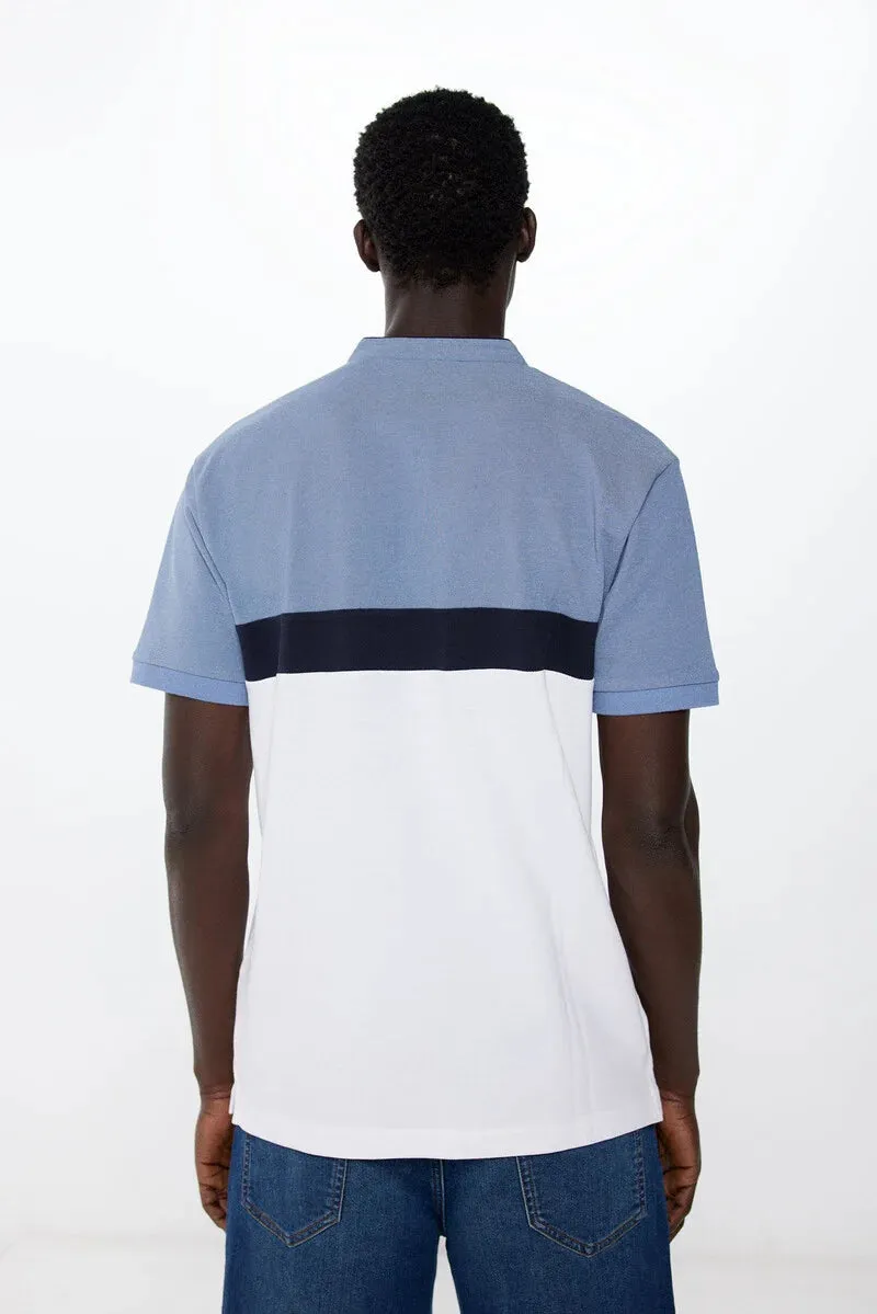 Slim fit colour block piqué polo shirt - Blue