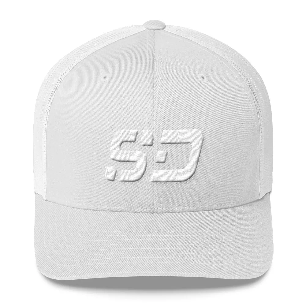 South Dakota - Mesh Back Trucker Cap - White Embroidery - SD - Many Hat Color Options Available