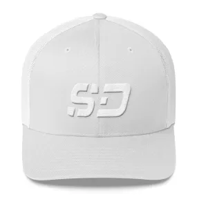 South Dakota - Mesh Back Trucker Cap - White Embroidery - SD - Many Hat Color Options Available