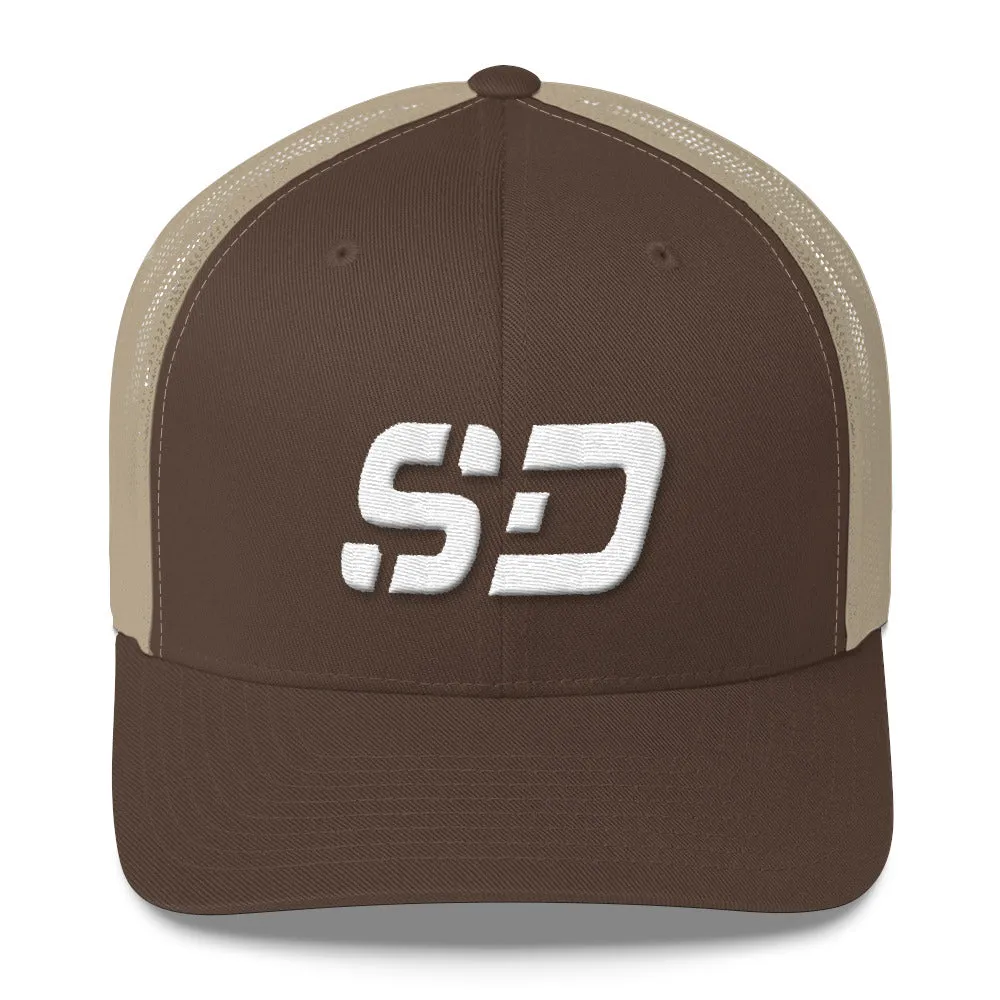 South Dakota - Mesh Back Trucker Cap - White Embroidery - SD - Many Hat Color Options Available