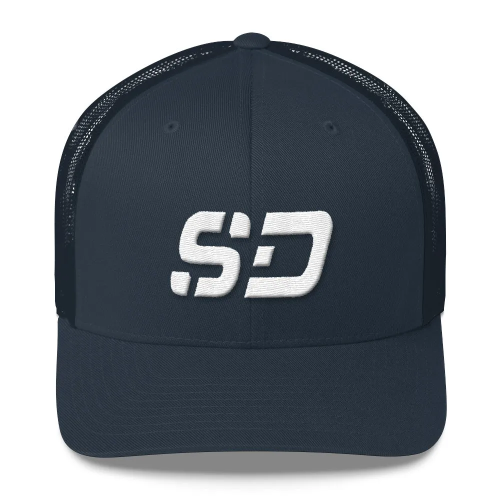 South Dakota - Mesh Back Trucker Cap - White Embroidery - SD - Many Hat Color Options Available