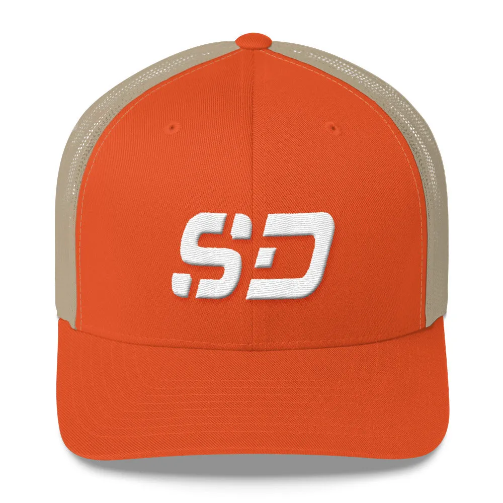 South Dakota - Mesh Back Trucker Cap - White Embroidery - SD - Many Hat Color Options Available