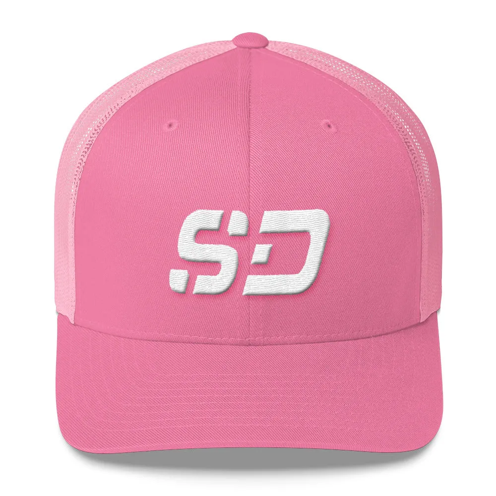 South Dakota - Mesh Back Trucker Cap - White Embroidery - SD - Many Hat Color Options Available