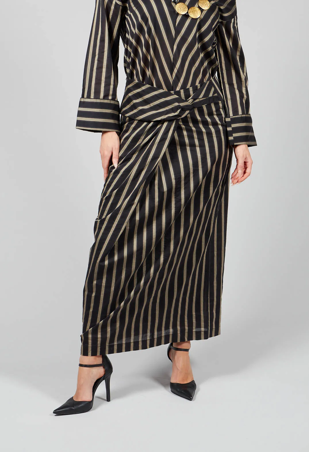 Striped Cross Over Pencil Skirt in Singapura Nero