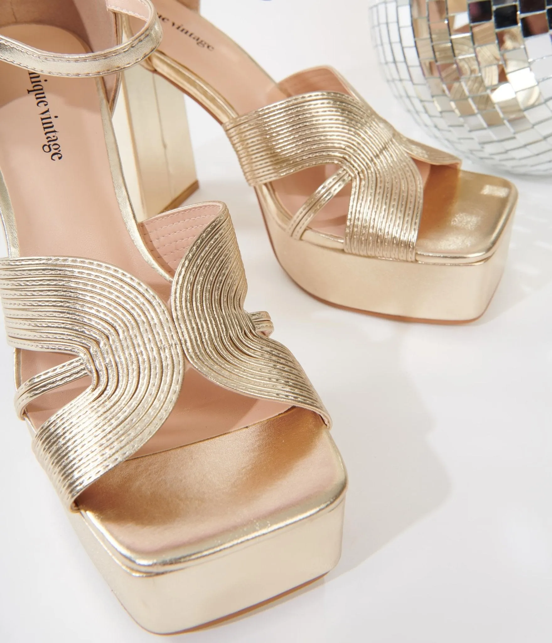 Unique Vintage Gold Deco Platform Heels