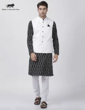 VASTRAMAY Men's Black Cotton Blend Ethnic Jacket, Kurta and Pajama Set