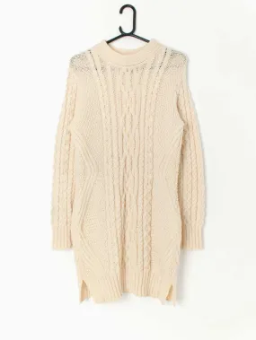 Vintage cream cable knit wool dress, made in Ireland – Small