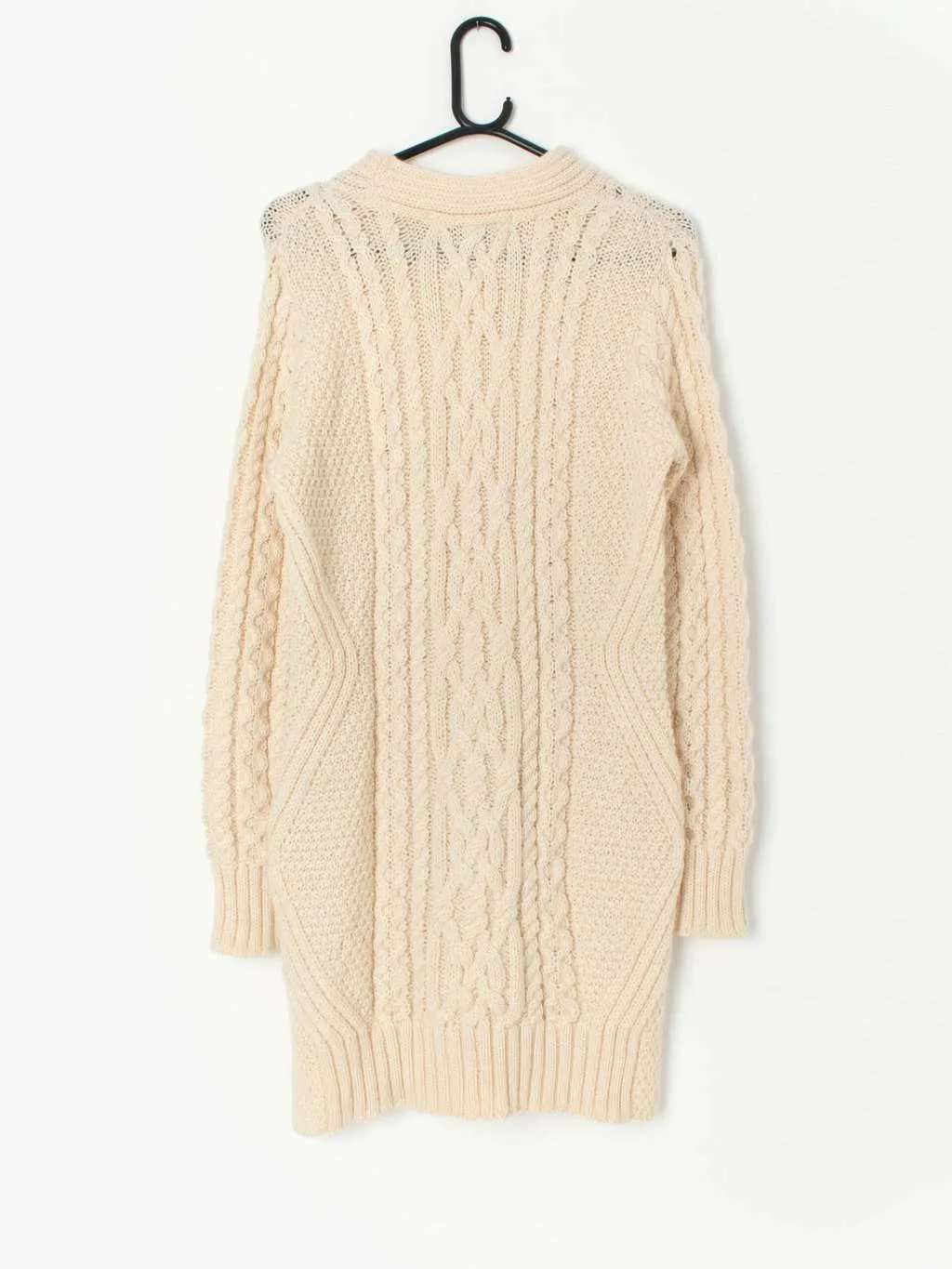 Vintage cream cable knit wool dress, made in Ireland – Small