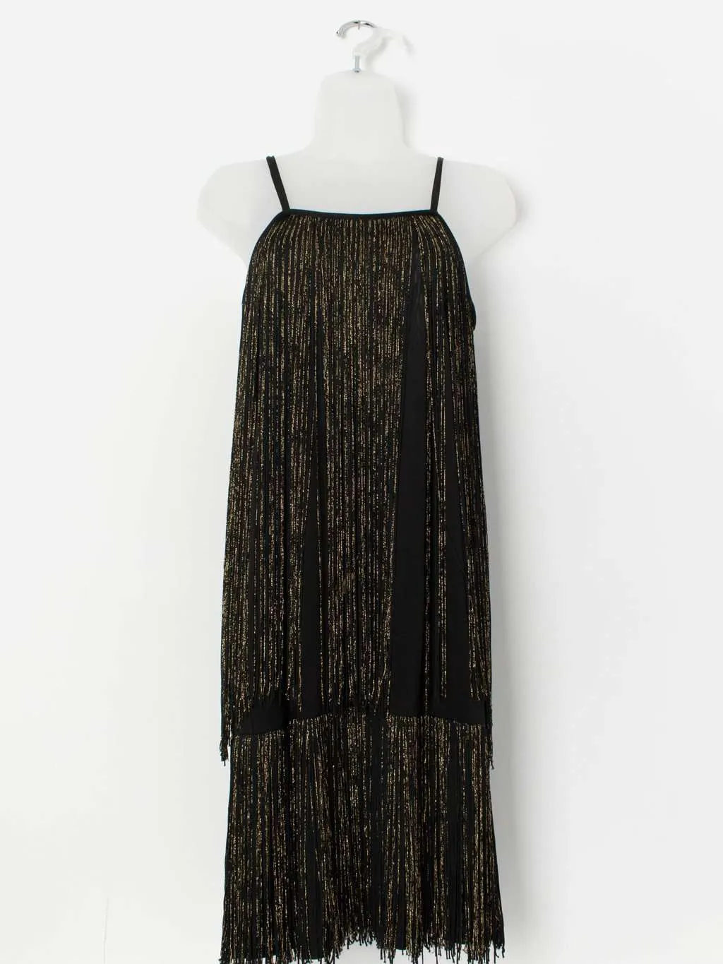 Vintage fringed dress in black and gold – Small