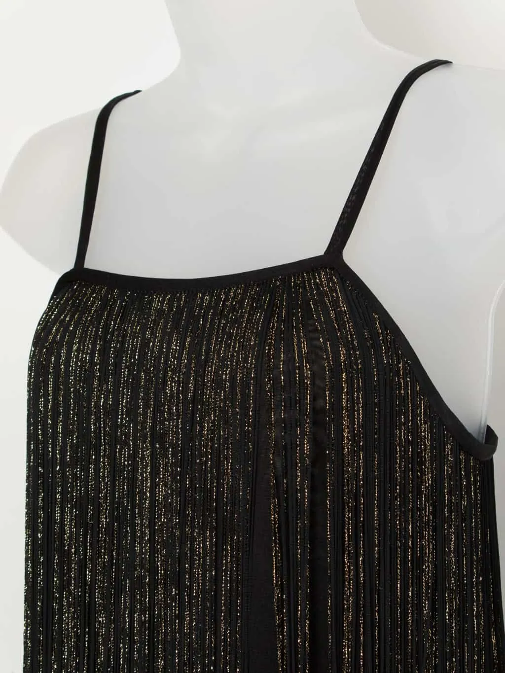 Vintage fringed dress in black and gold – Small