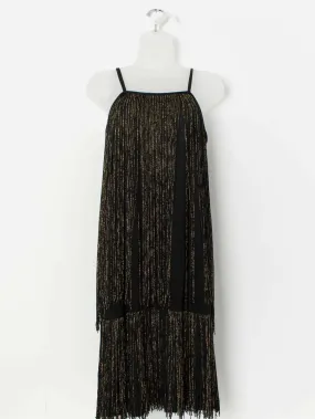 Vintage fringed dress in black and gold – Small