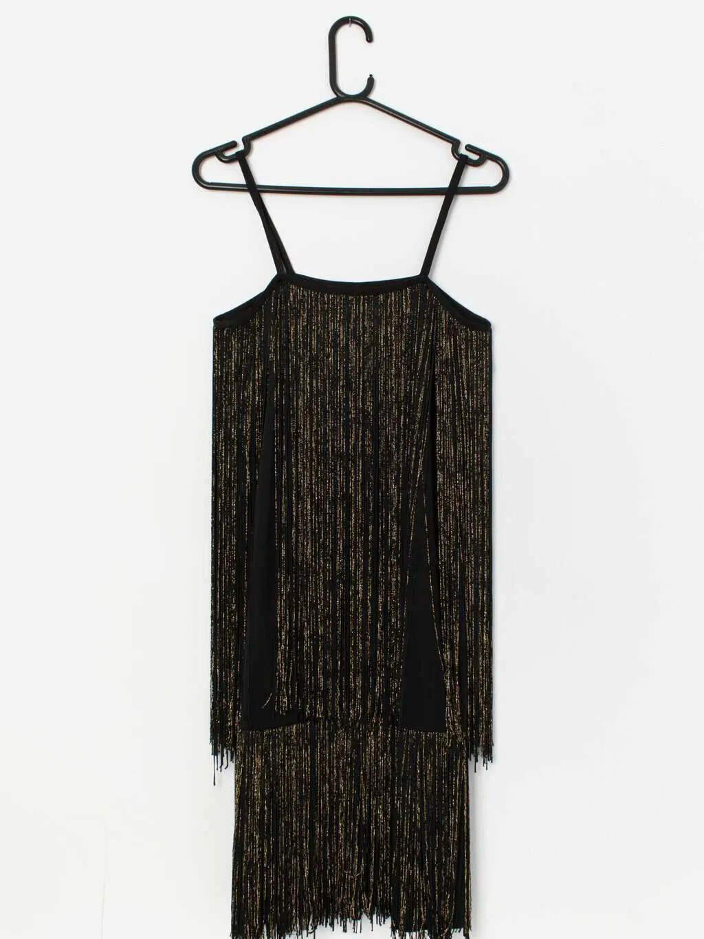 Vintage fringed dress in black and gold – Small