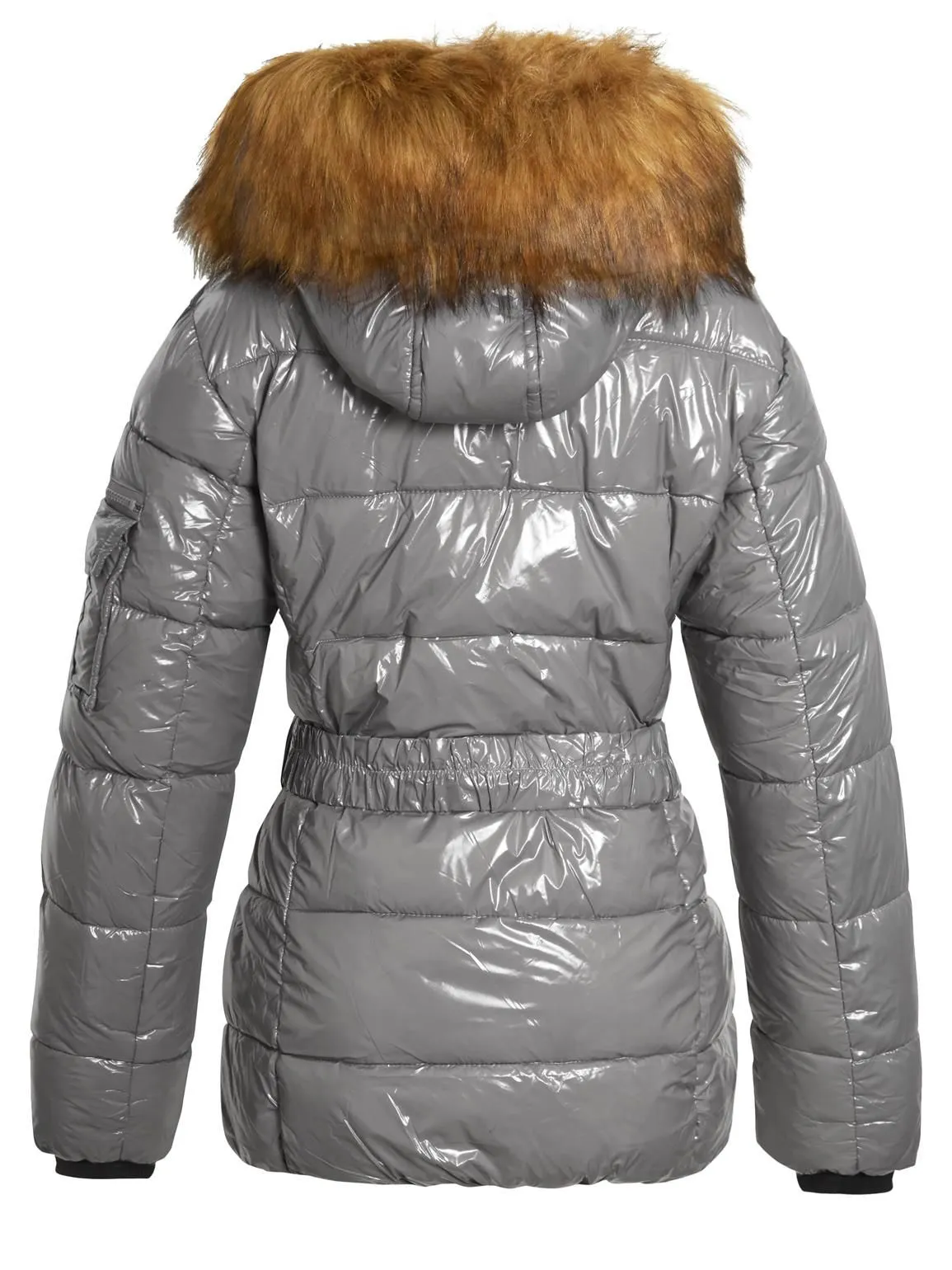 Wet Look Shiny Vinyl Puffer Coat with Faux Fur, UK Sizes 8 to 16