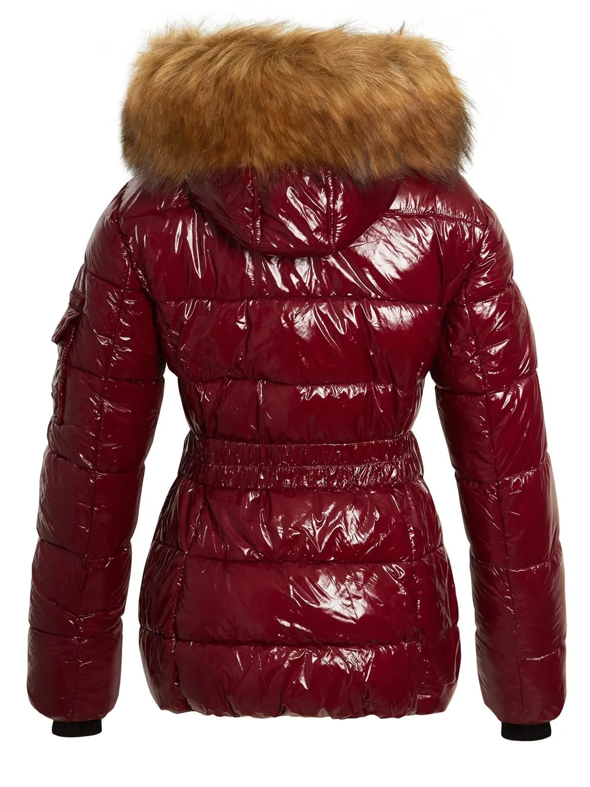 Wet Look Shiny Vinyl Puffer Coat with Faux Fur, UK Sizes 8 to 16