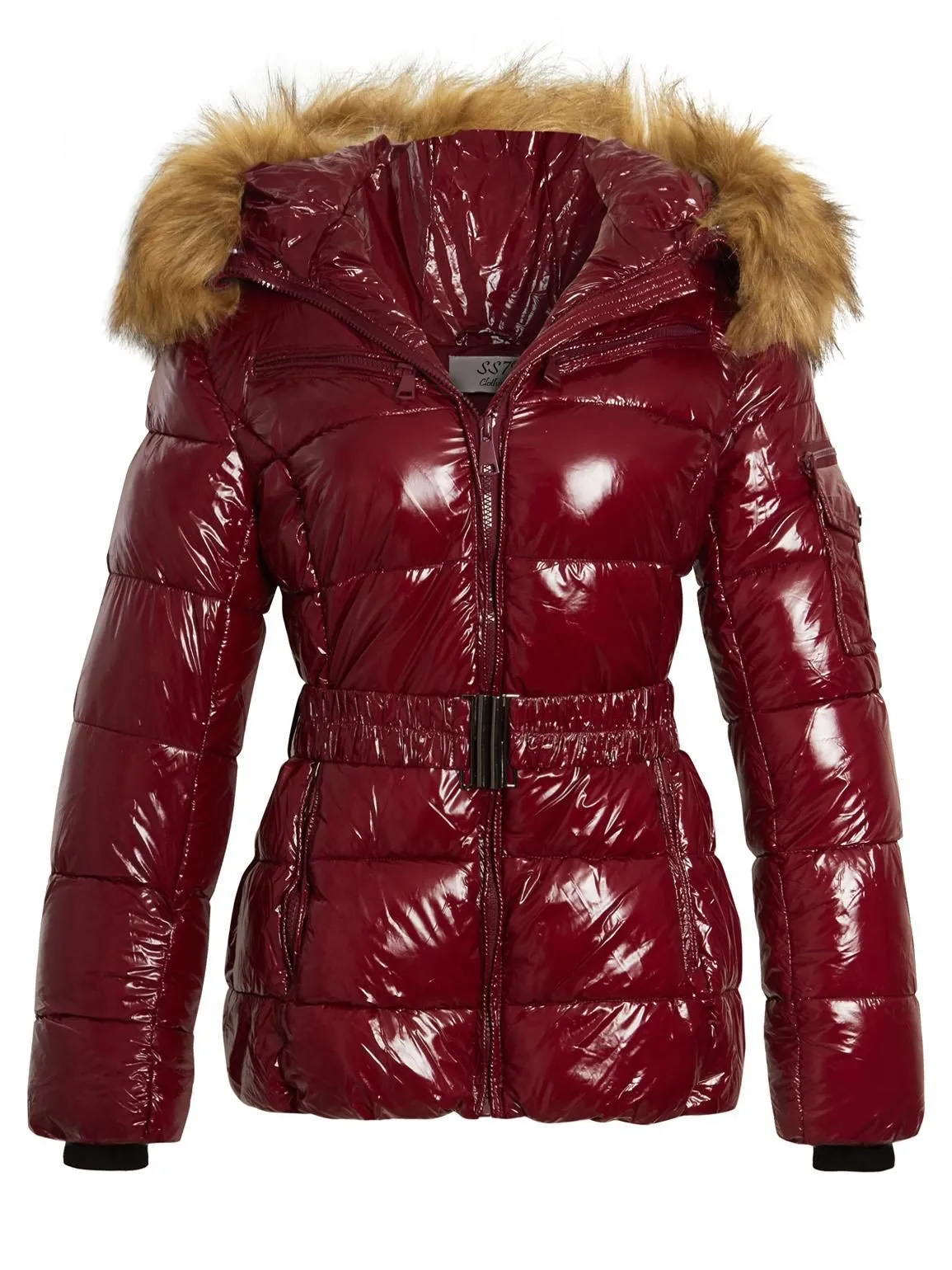 Wet Look Shiny Vinyl Puffer Coat with Faux Fur, UK Sizes 8 to 16