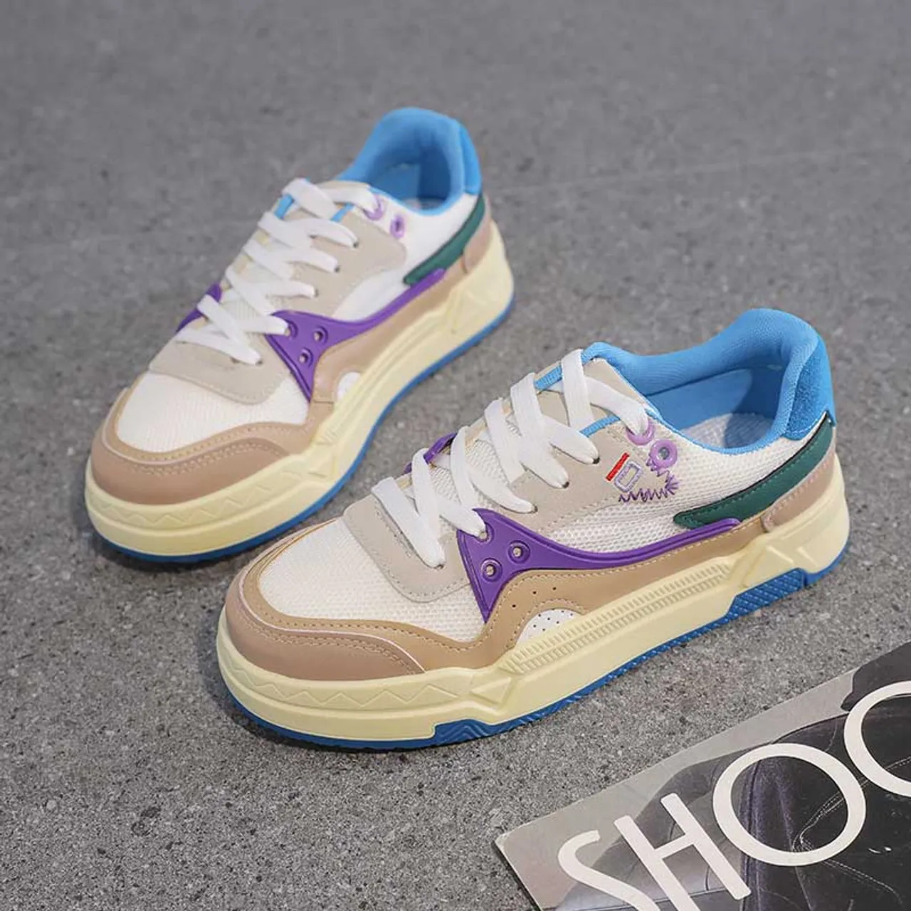 White purple casual pattern shoe sneaker