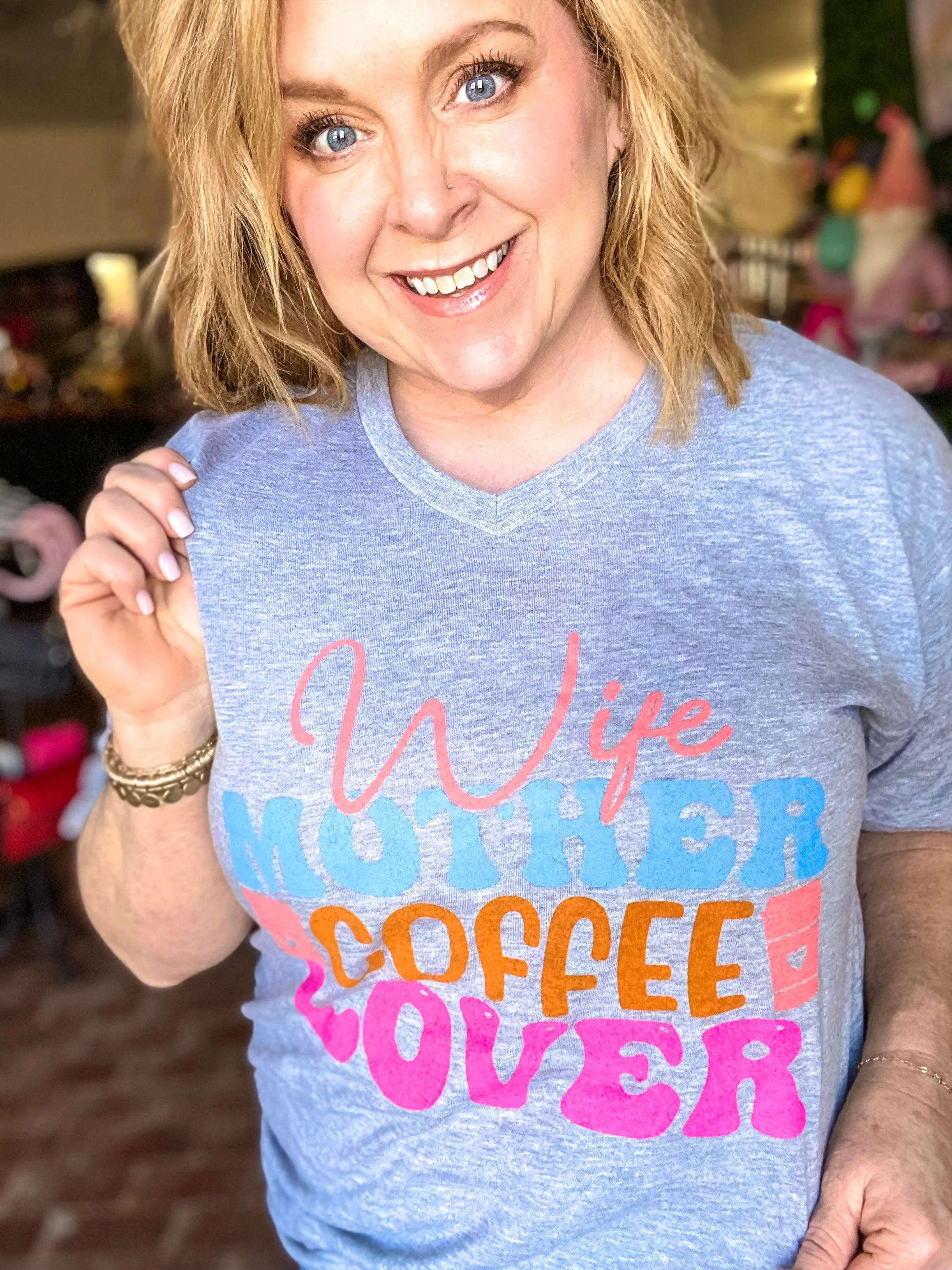 Wife, Mother, Coffee Lover VNeck Tee