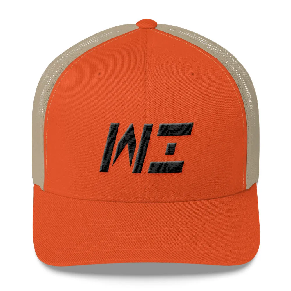 Wisconsin - Mesh Back Trucker Cap - Black Embroidery - WI - Many Hat Color Options Available