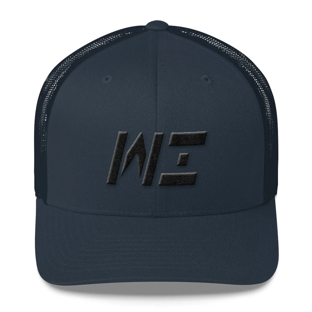 Wisconsin - Mesh Back Trucker Cap - Black Embroidery - WI - Many Hat Color Options Available