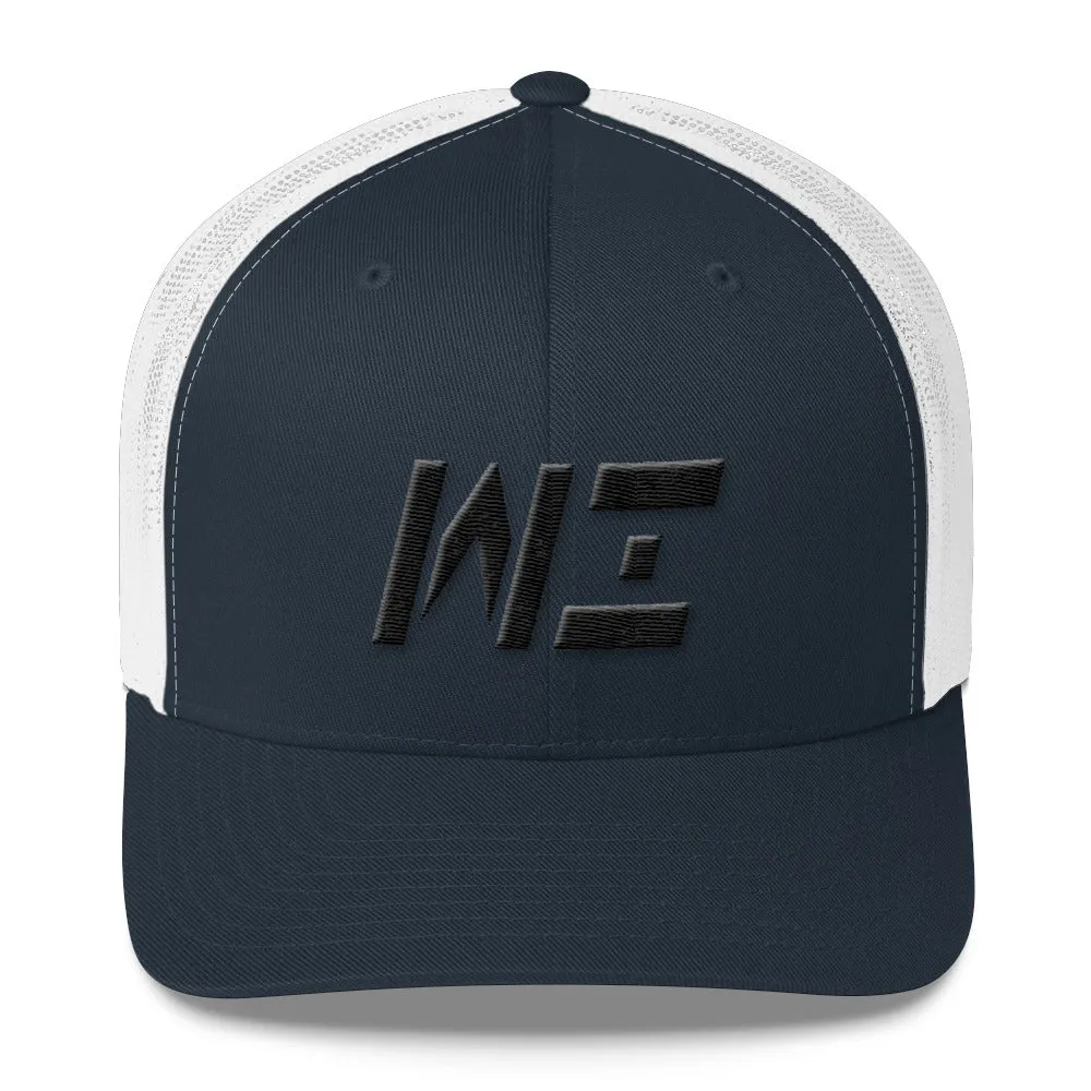 Wisconsin - Mesh Back Trucker Cap - Black Embroidery - WI - Many Hat Color Options Available