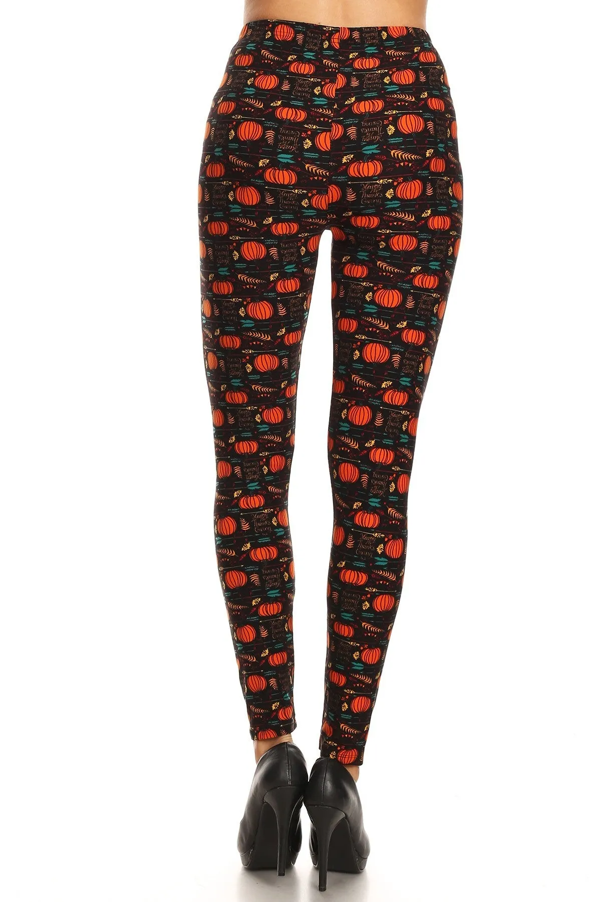 Women's 3X 5X Happy Thanksgiving Pumpkin Pattern Printed Leggings