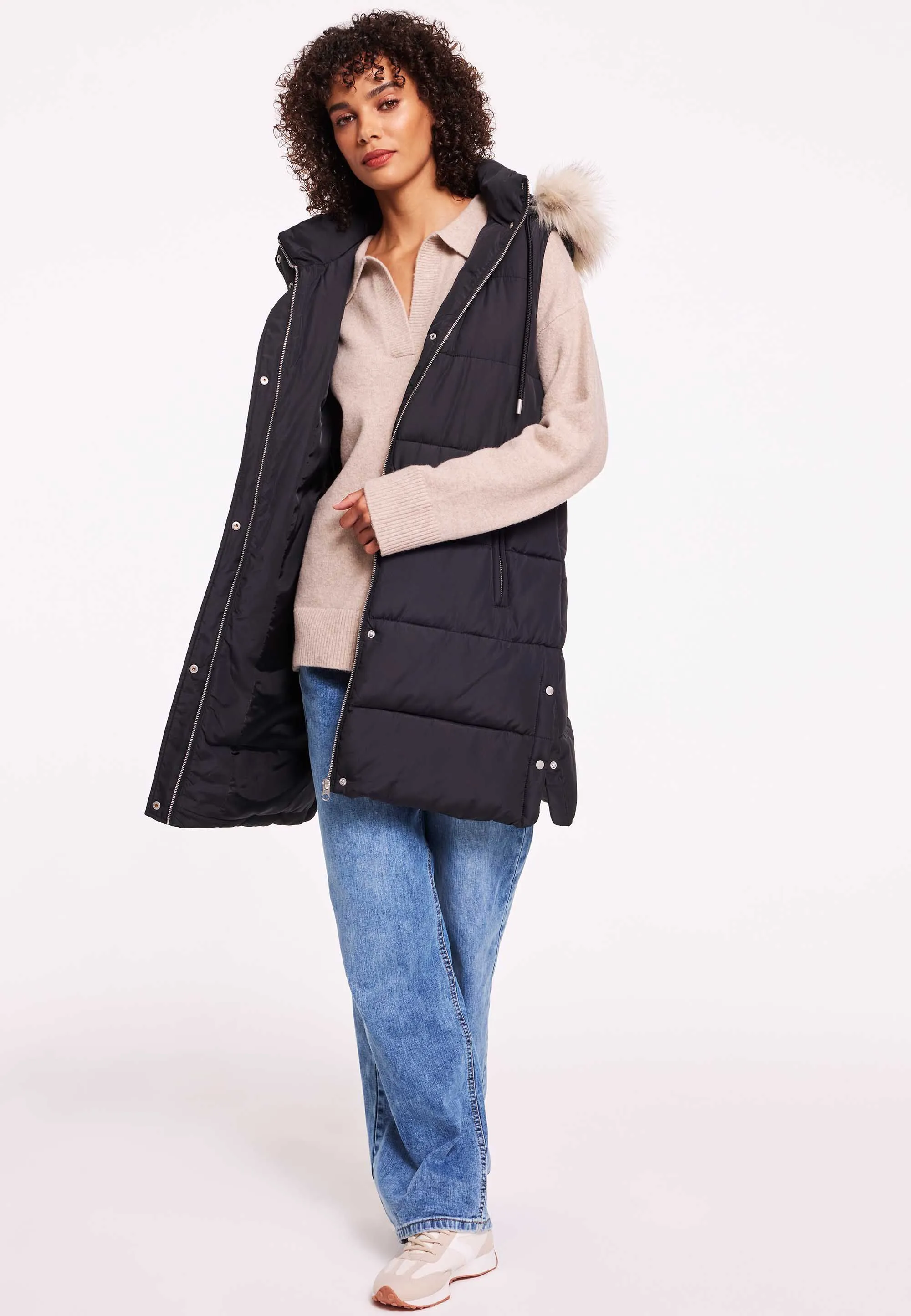 Womens Black Padded Hooded Gilet Jacket