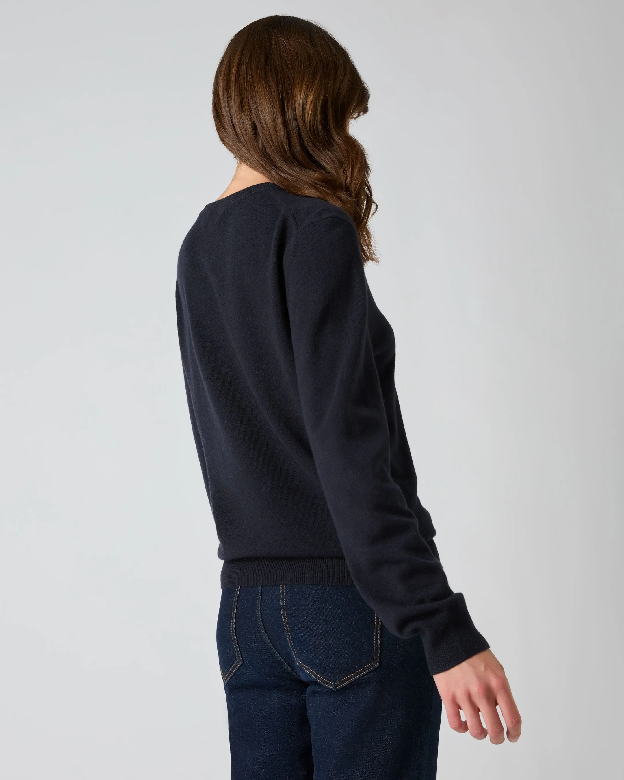 Women's Oxford Round Neck Cashmere Jumper Navy Blue