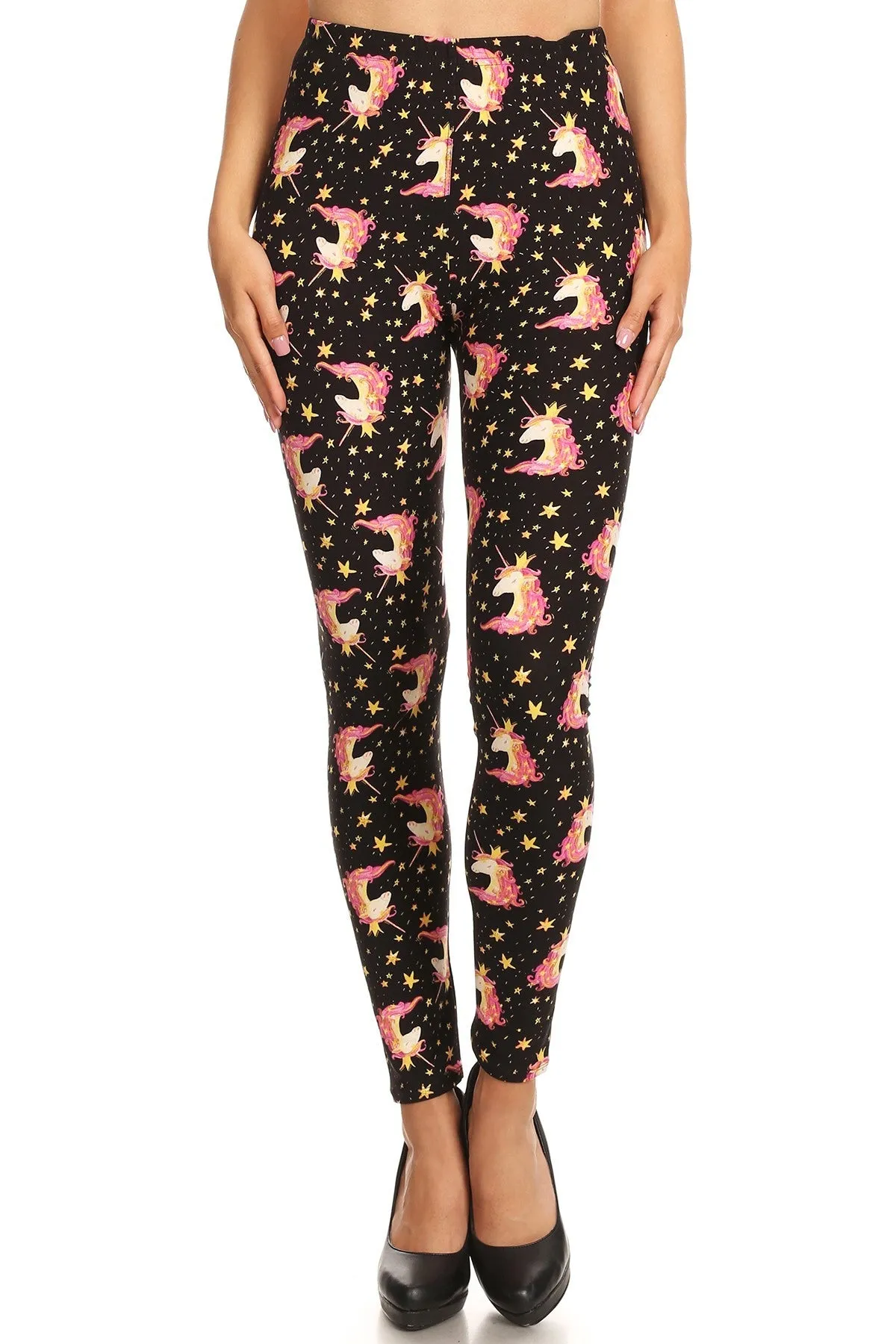 Women's Plus Unicorn Crown Starfish Pattern Printed Leggings