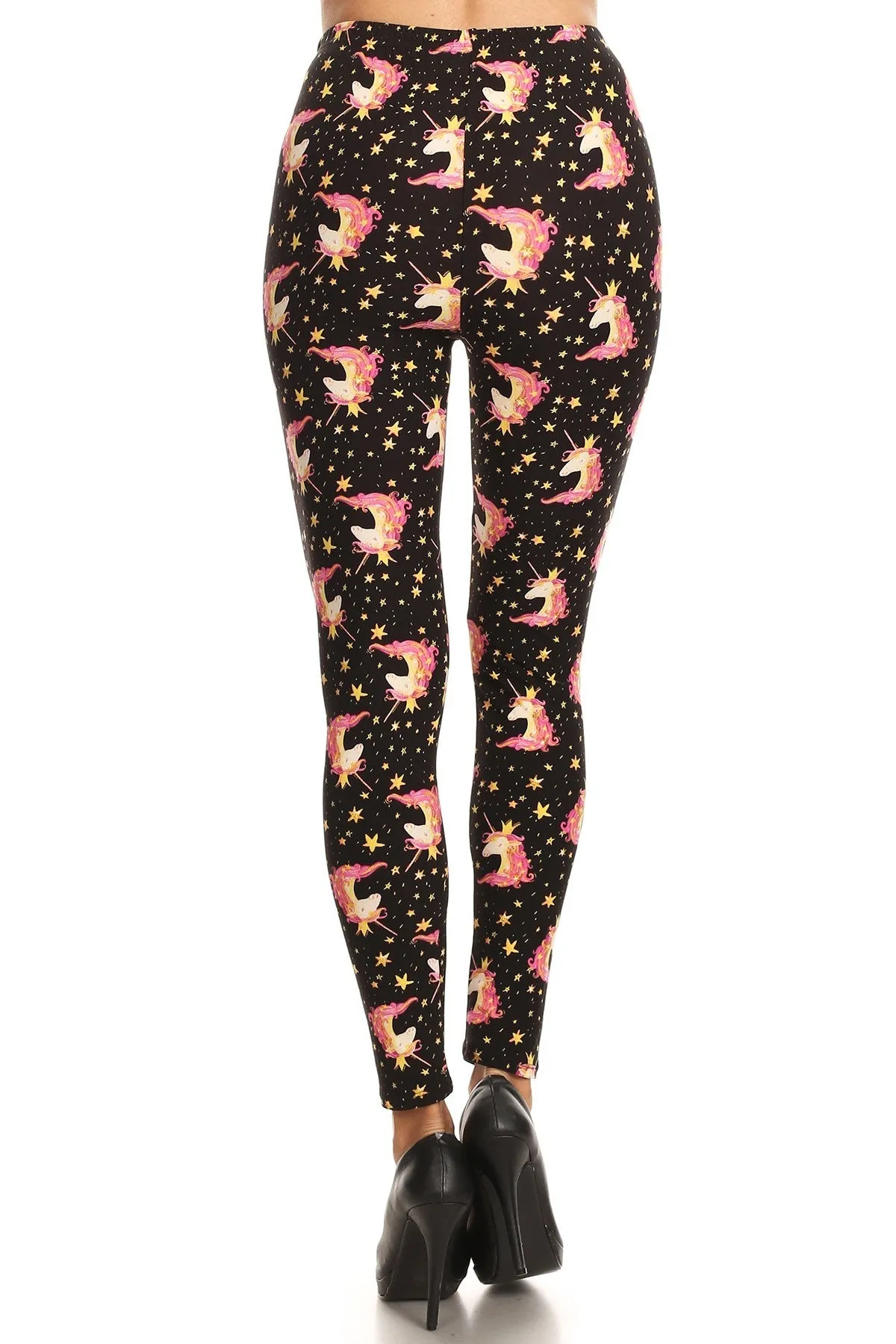 Women's Plus Unicorn Crown Starfish Pattern Printed Leggings