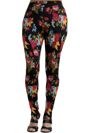 Women's Regular Big Floral Rose Leaf Print Leggings - Red Yellow