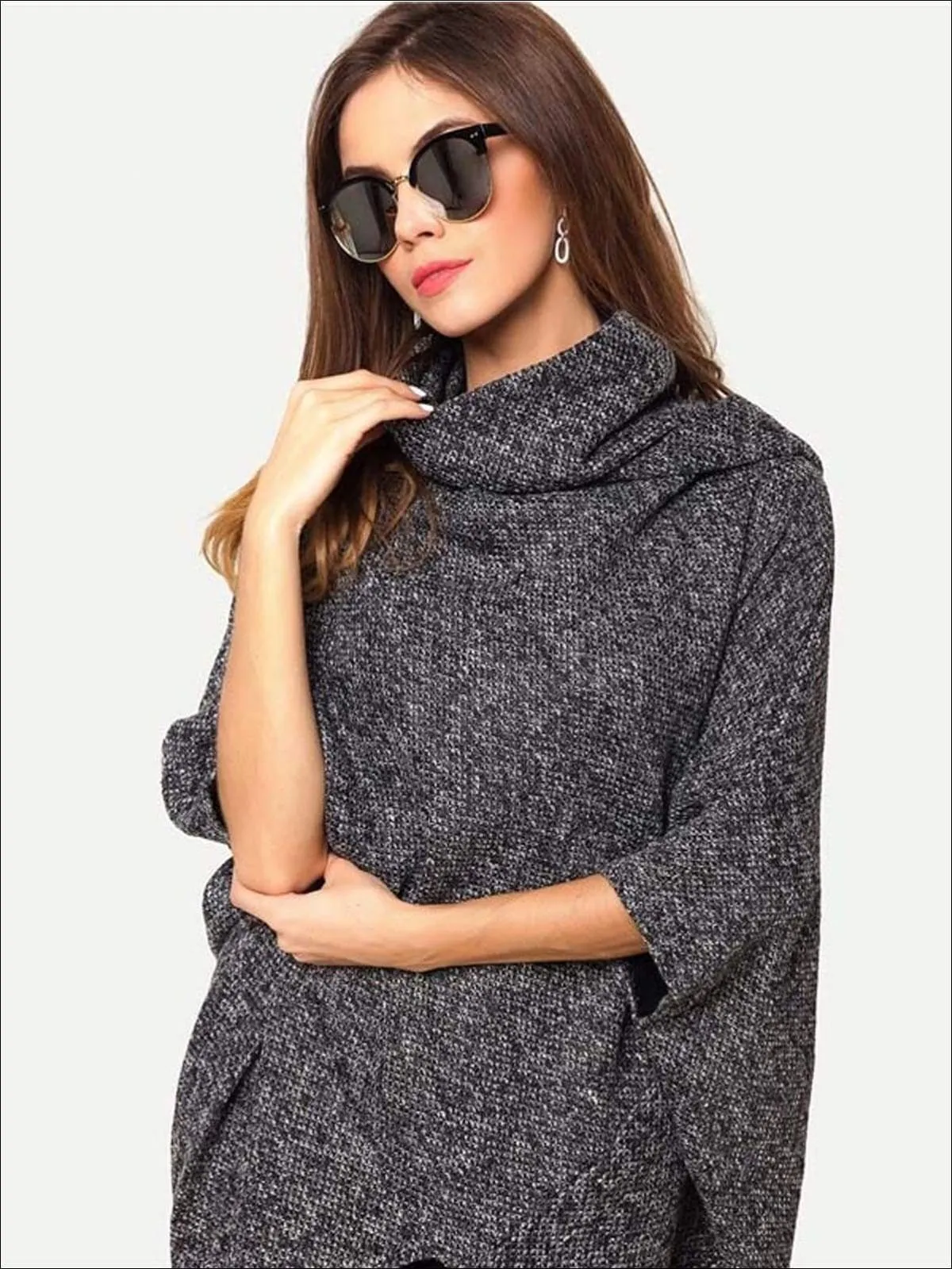 Women's Trendy Asymmetrical Edge Poncho Sweater