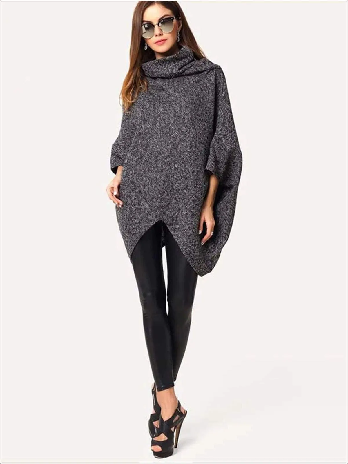 Women's Trendy Asymmetrical Edge Poncho Sweater