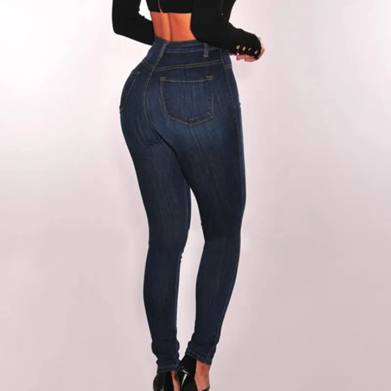 Women's Vintage Style High Waist Button-Up Skinny Denim Trousers