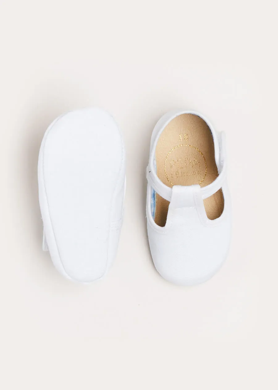 Woven T-Bar Pram Shoes in White (17-20EU)