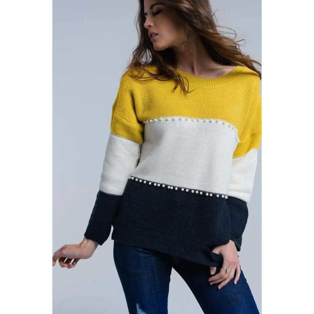 Yellow Knitted Sweater with Pearls