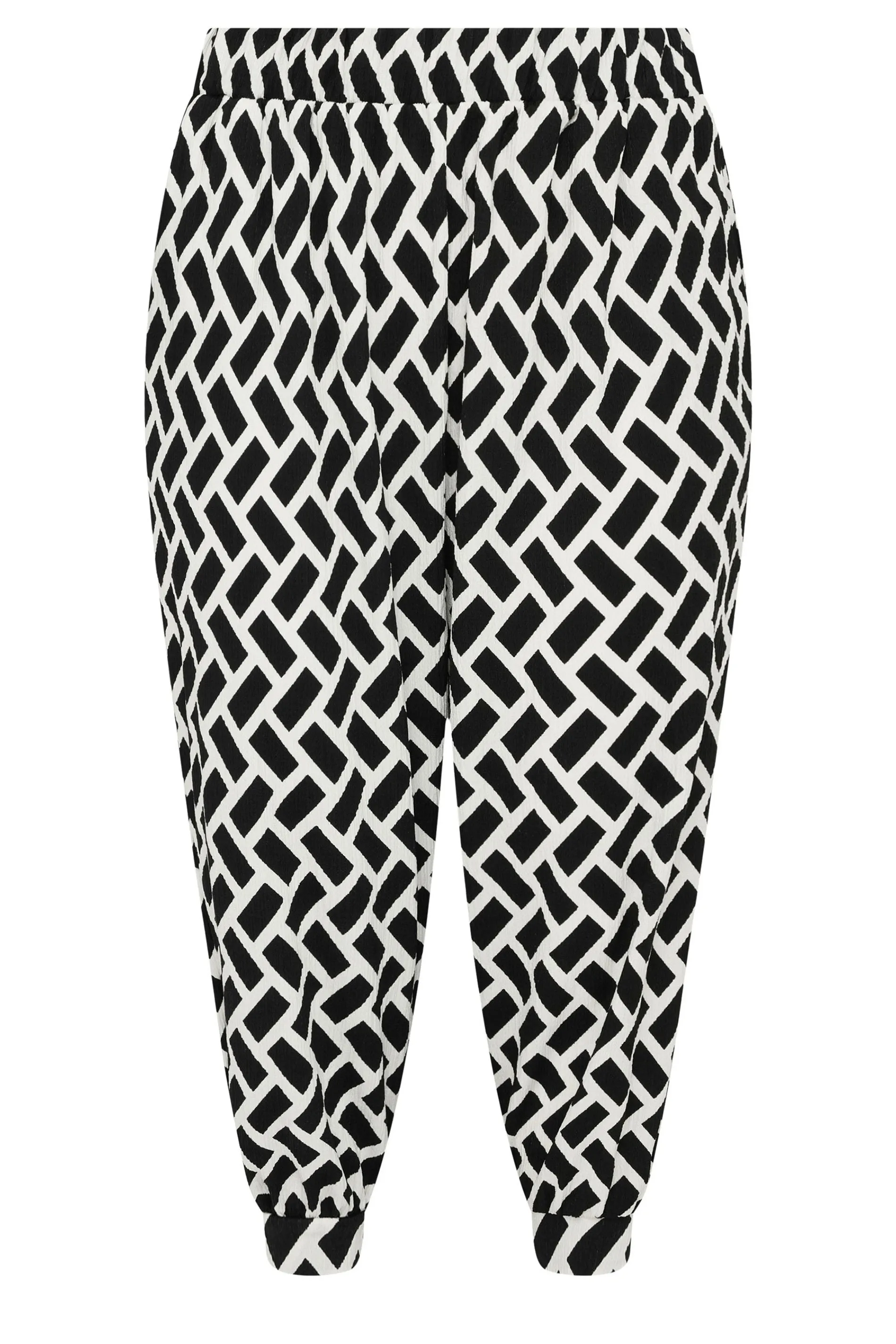 YOURS Curve Black Geometric Print Textured Cropped Harem Trousers