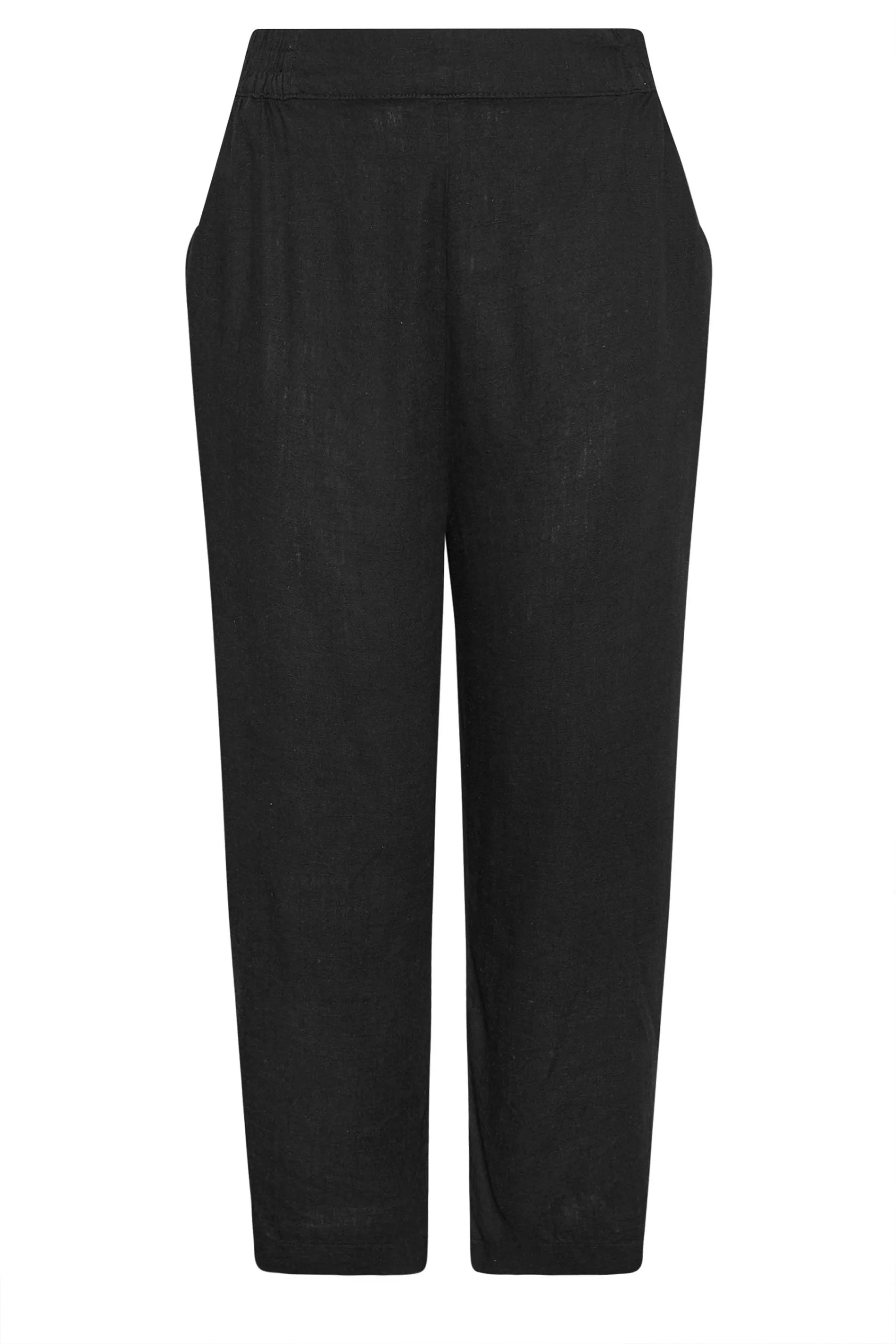 YOURS Curve Black Pull On Wide Leg Linen Trousers