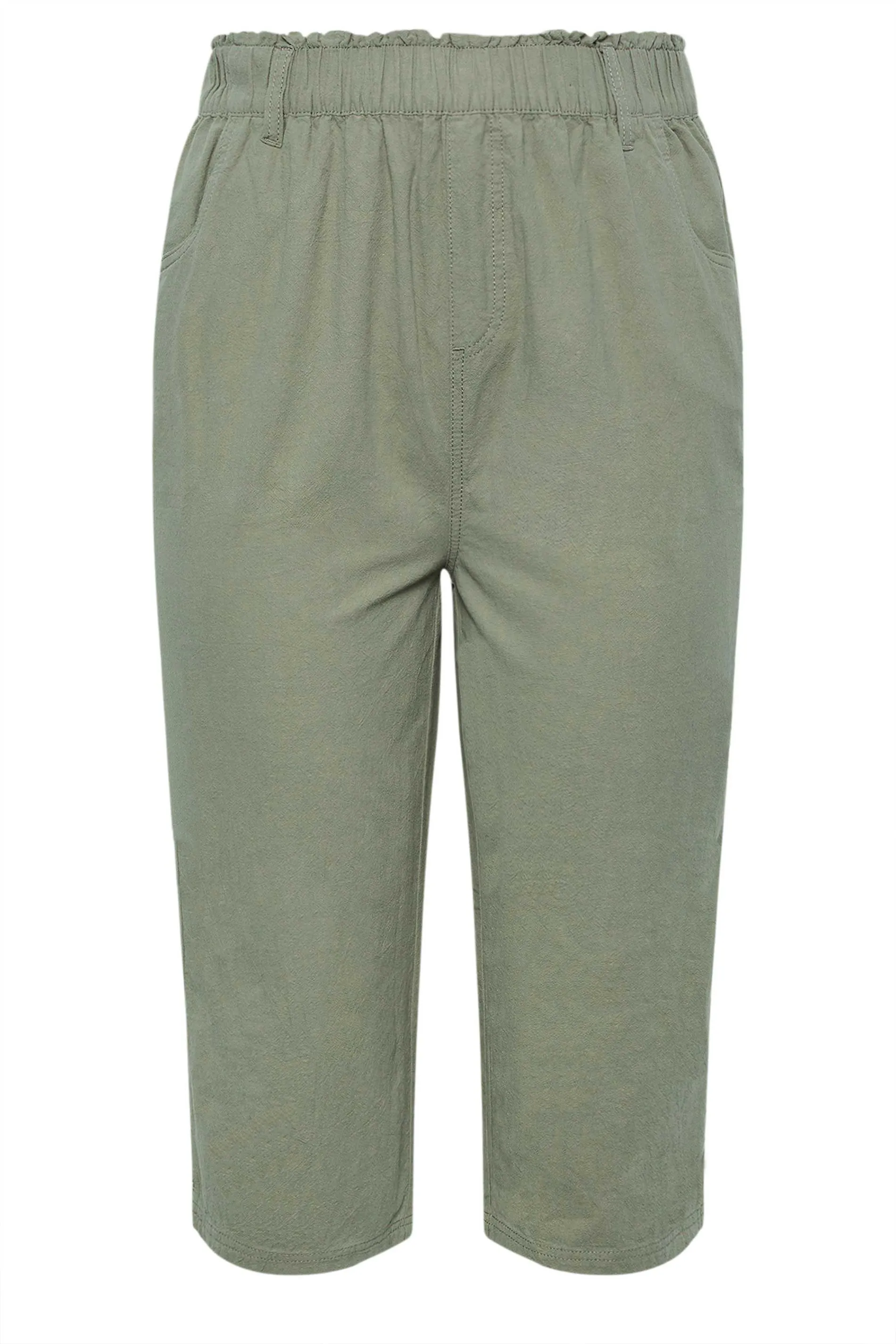 YOURS Curve Green Khaki Cool Cotton Cropped Trousers