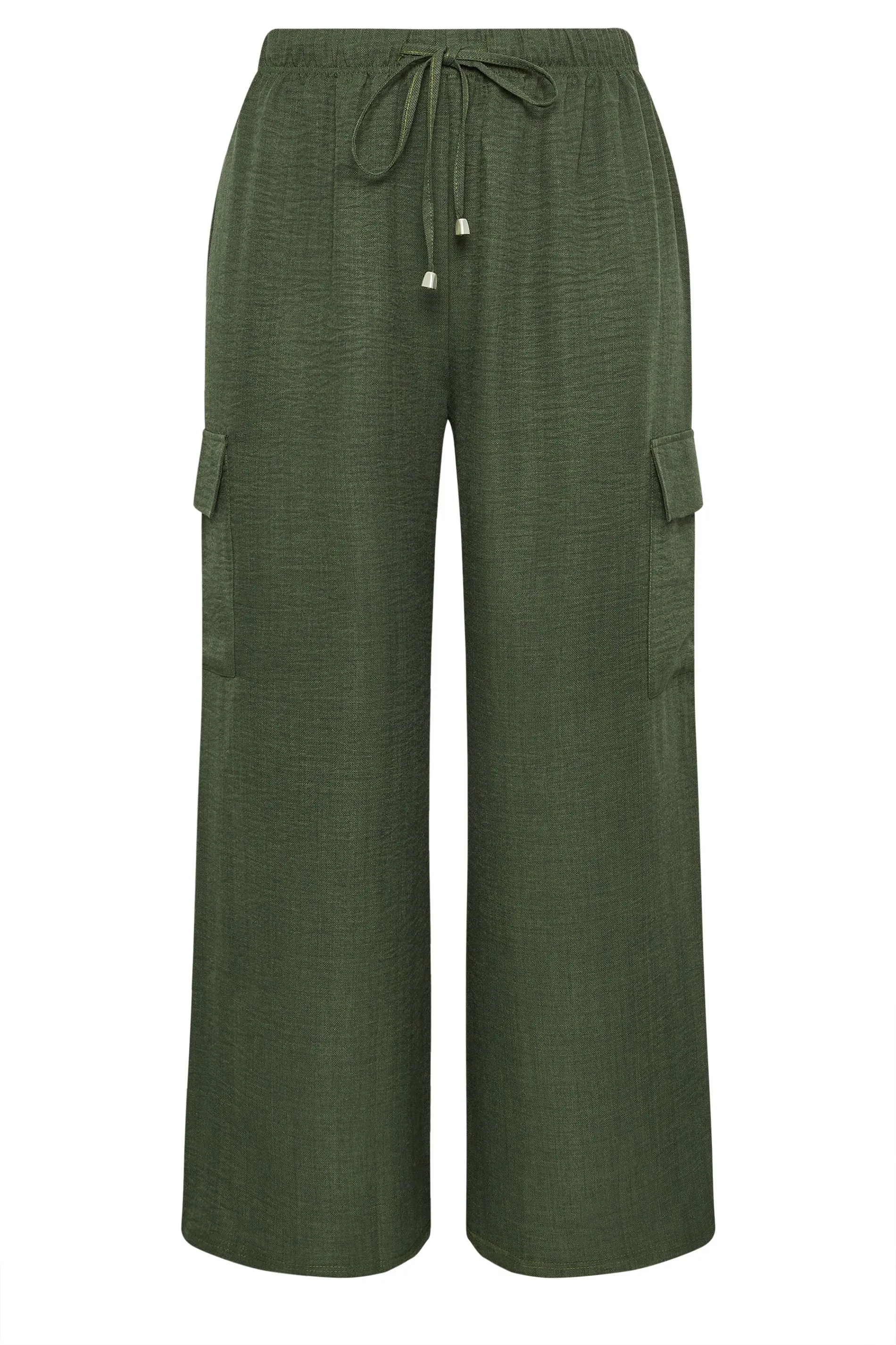 YOURS Curve Khaki Green Linen Look Cargo Trousers